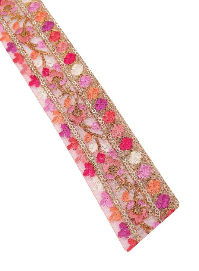 DaSync دانتيل وردي من داسينك، مطرز بتطريزات زهرية، مناسب للساري والبلوزات والأوشحة المتعددة، وفساتين النساء، والبدلات، والتنانير، والفساتين القصيرة، والشالات، والحرف اليدوية، بطول 9 أمتار. - Image 2